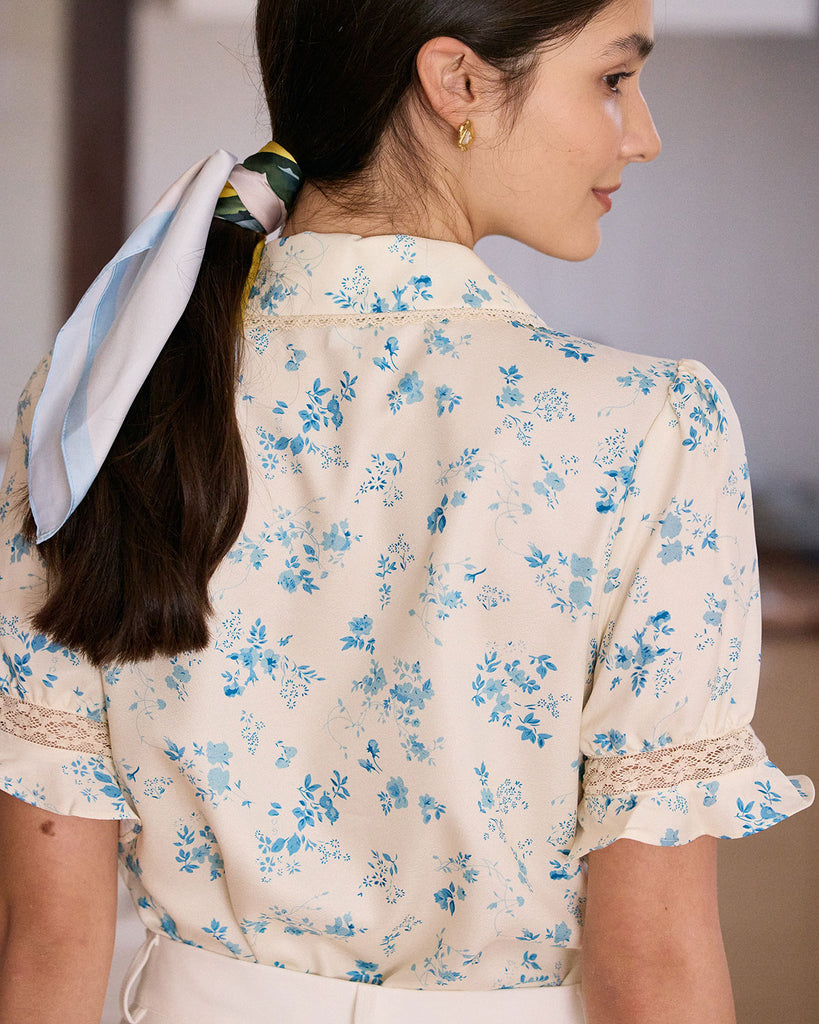 The Lace Spliced Pleated Floral Shirt - RIHOAS