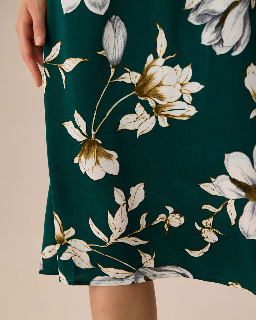 The Green Sweetheart Neck Cap Sleeve Floral Midi Dress