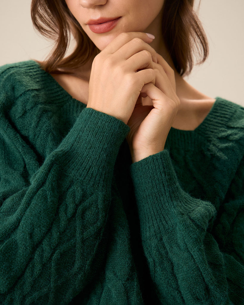 The Green Romance Cable Knit Crew Sweater