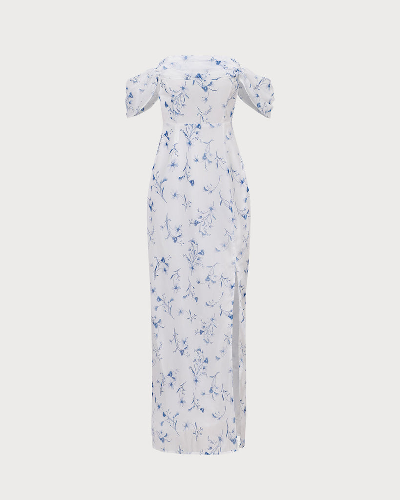 The White Floral Slit Strapless Maxi Dress Dresses - RIHOAS