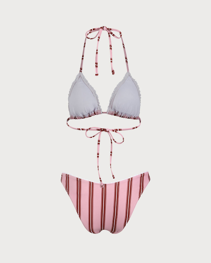 Pink Striped Halter Bikini Set