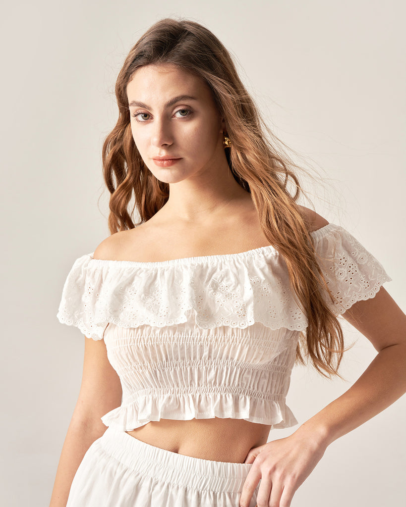 White Off The Shoulder Crop Blouse