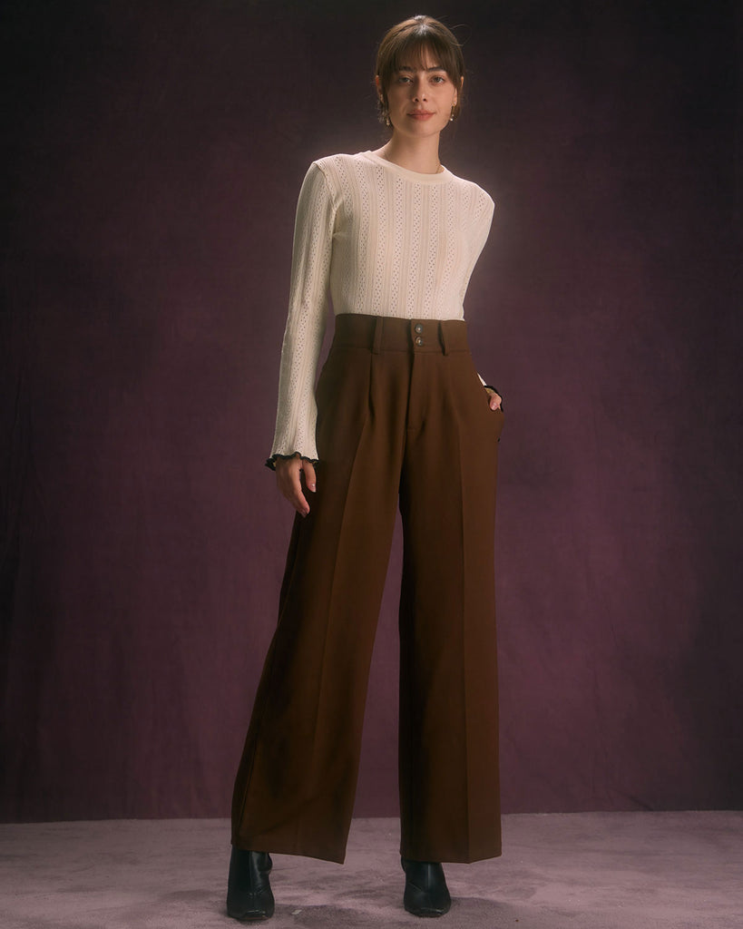 The Coffee Slant Pocket Straight Pants Coffee Bottoms - RIHOAS