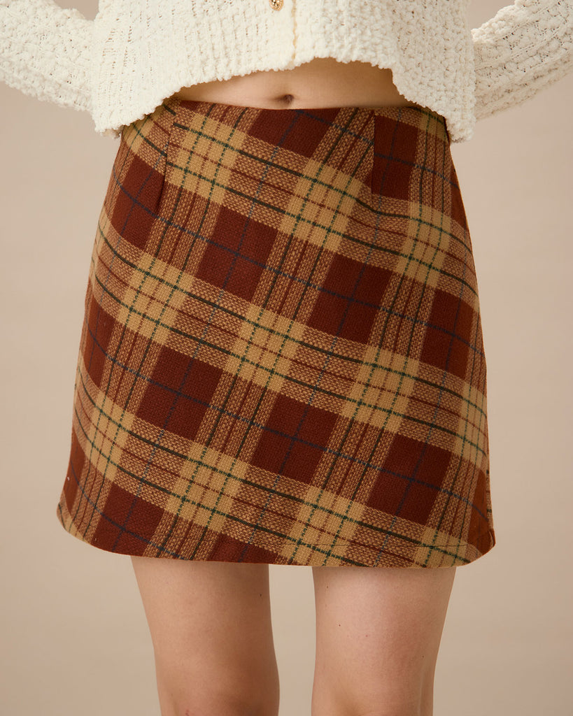 Orange Plaid A-line Mini Skirt