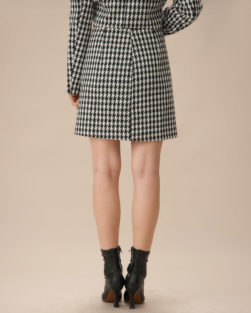 Black High-waisted Straight Tweed Skirt