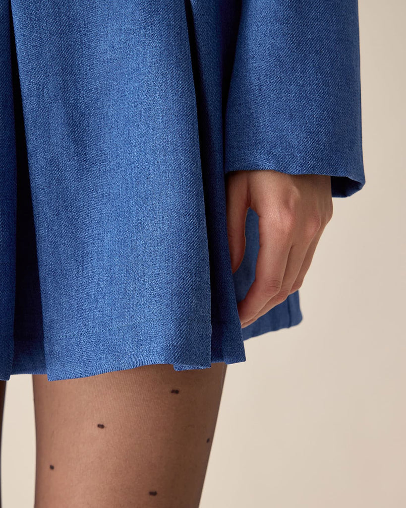 Blue High-waisted Pleated Mini Skirt