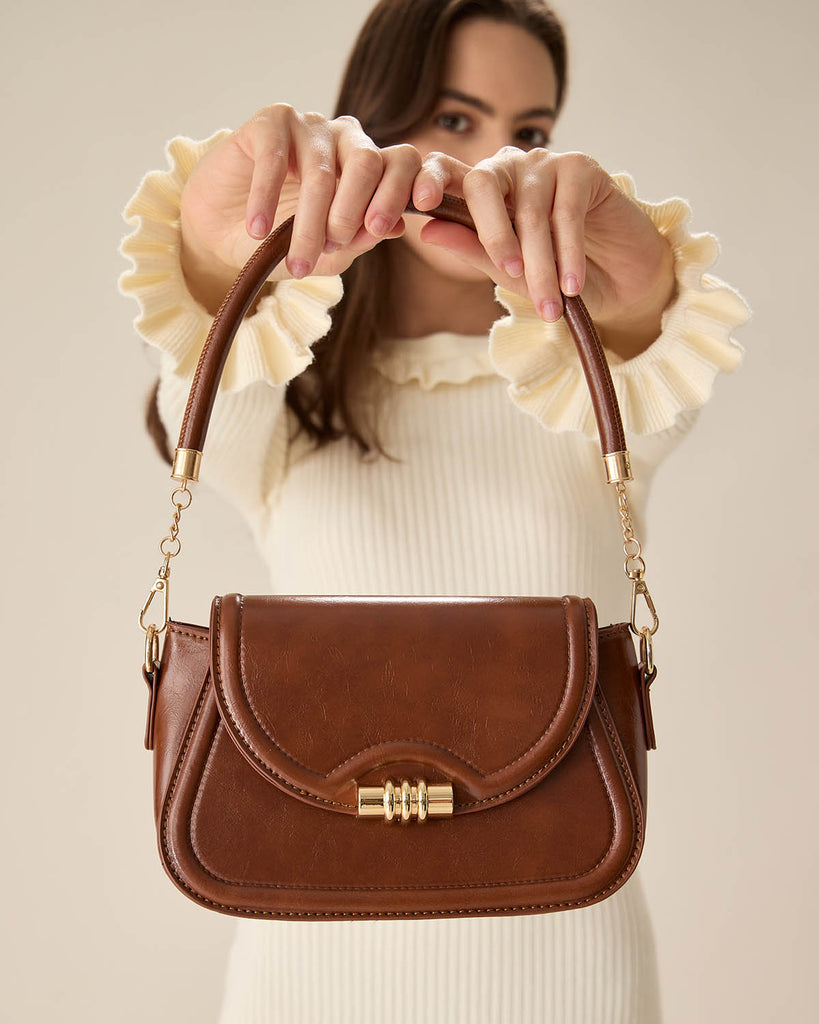 Brown Metal Buckle Flap Bag