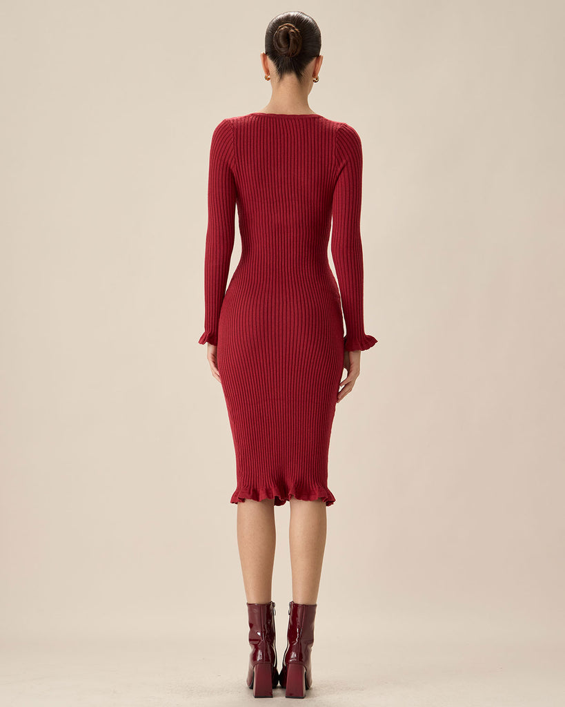 Red Bodycon Bell Sleeve Sweater Dress