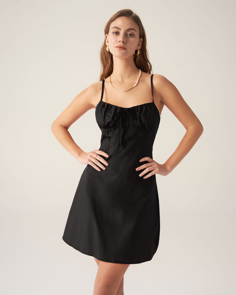 Black Ruched Slip Mini Dress