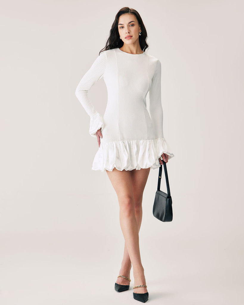 White Splicing Sweater Mini Dress