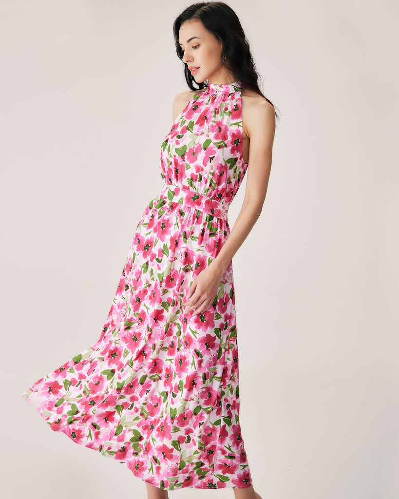 Pink Floral Midi Dress