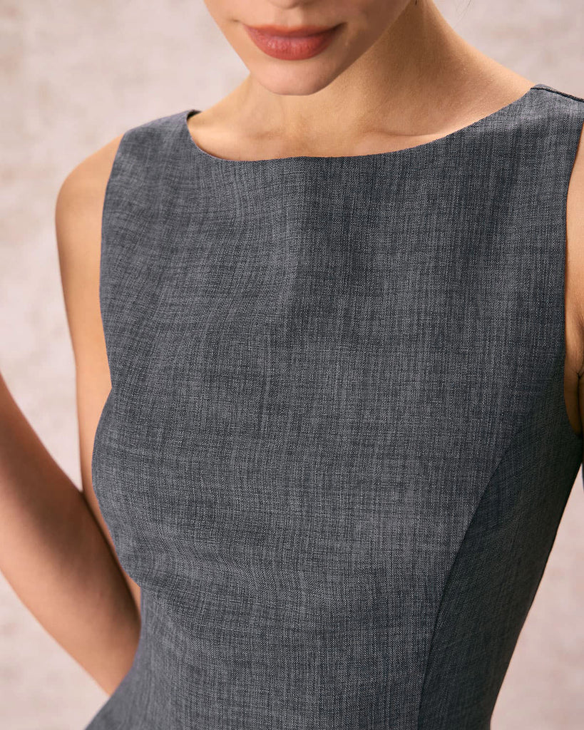 The Grey Boat Neck Sleeveless Mini Dress