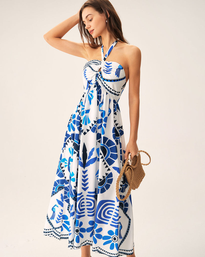 Blue Floral Halter Maxi Dress