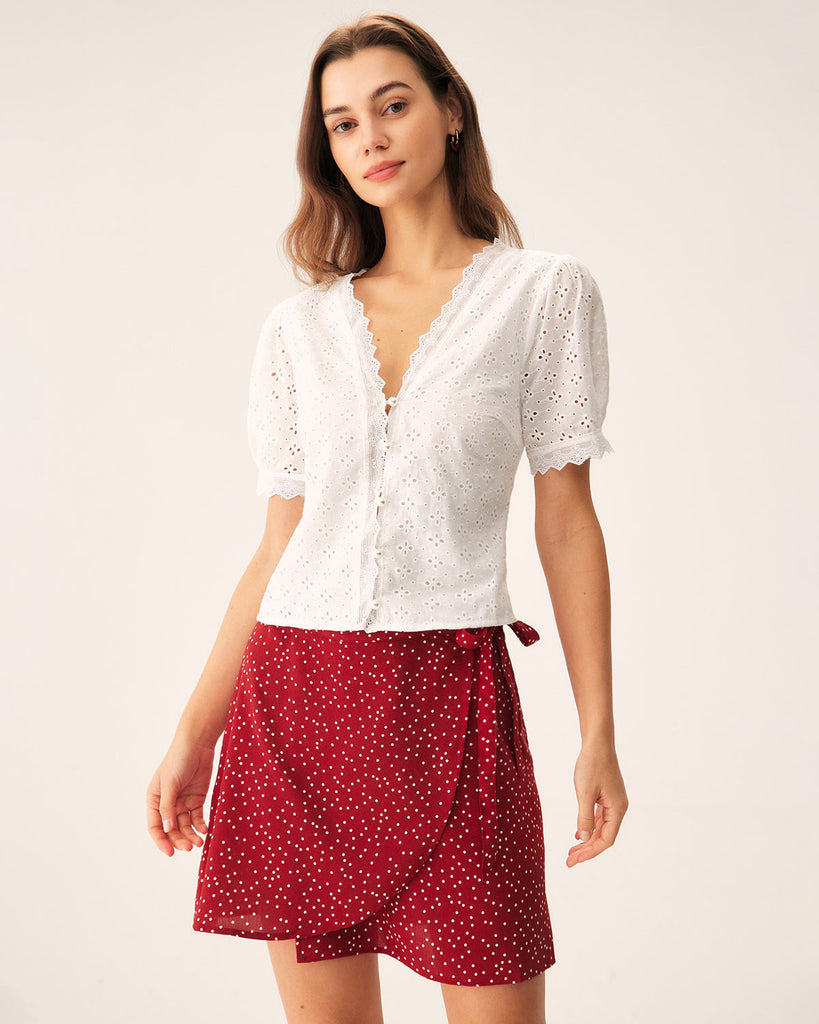 White Embroidery Puffed Sleeve Blouse