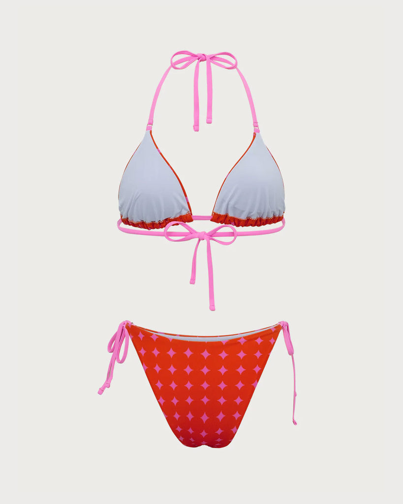 Red Contrasting Drawstring Bikini Set