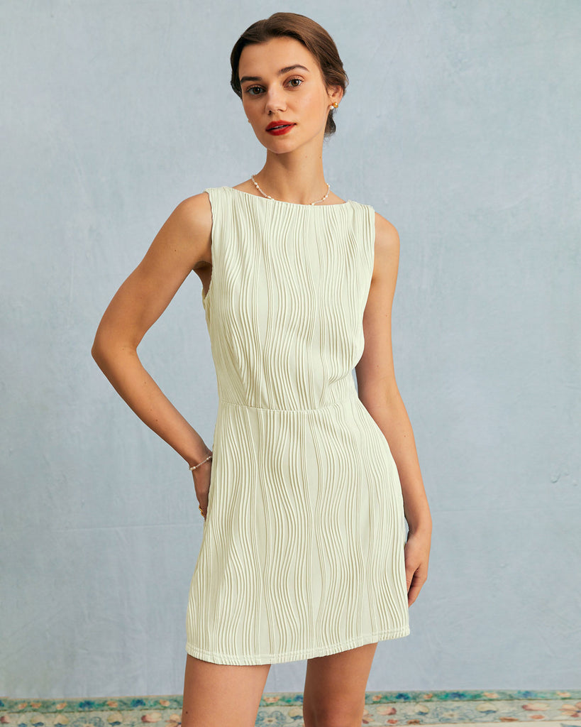 The Boat Neck Backless Textured Mini Dress Dresses - RIHOAS