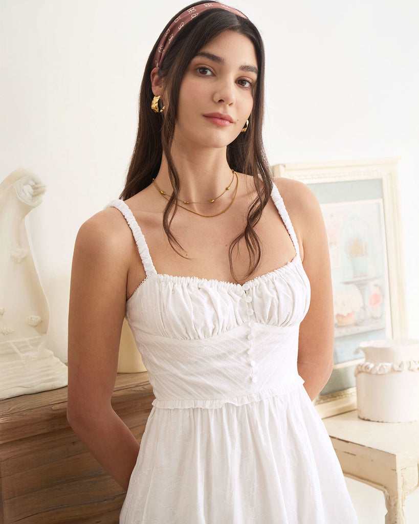 The White Ruched Slip Cotton Midi Dress