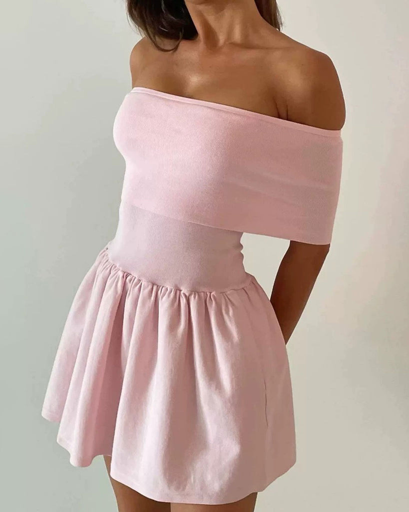 Women's Pink Off-shoulder Knit Mini Dress