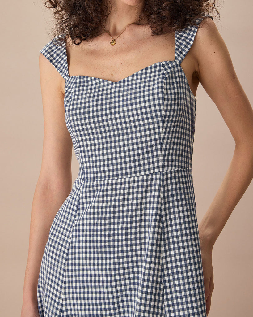 The Plaid Shirred Back Midi Dress Dresses - RIHOAS