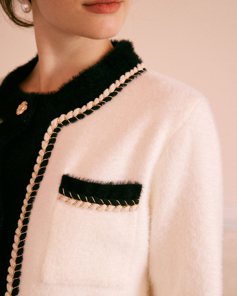 The Beige Colorblock Button Cardigan Tops - RIHOAS