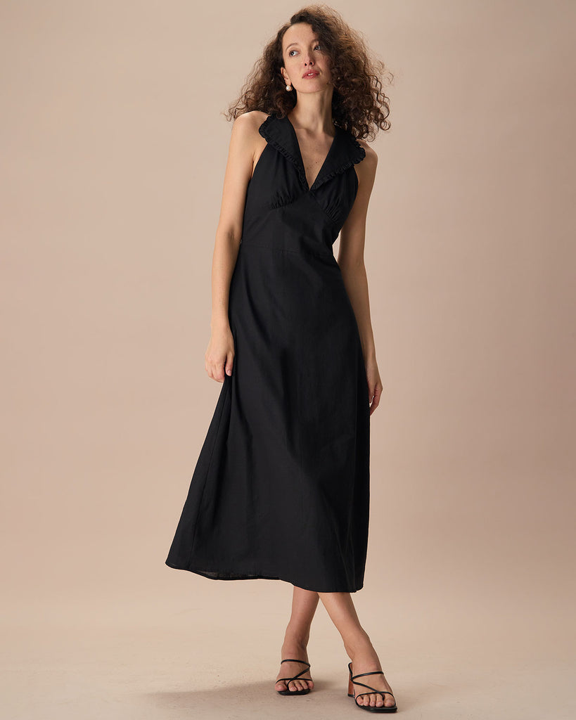 The Black Frill Trim Maxi Dress Dresses - RIHOAS