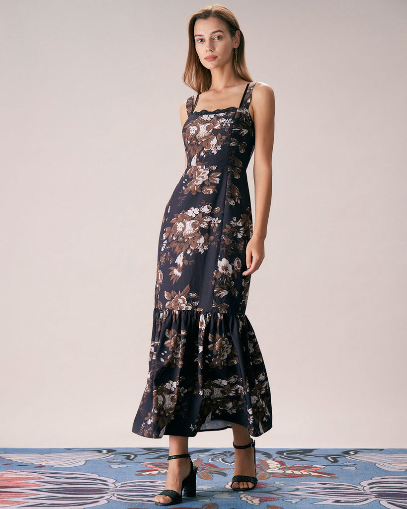 The Black Lace Floral Mermaid Maxi Dress Dresses - RIHOAS