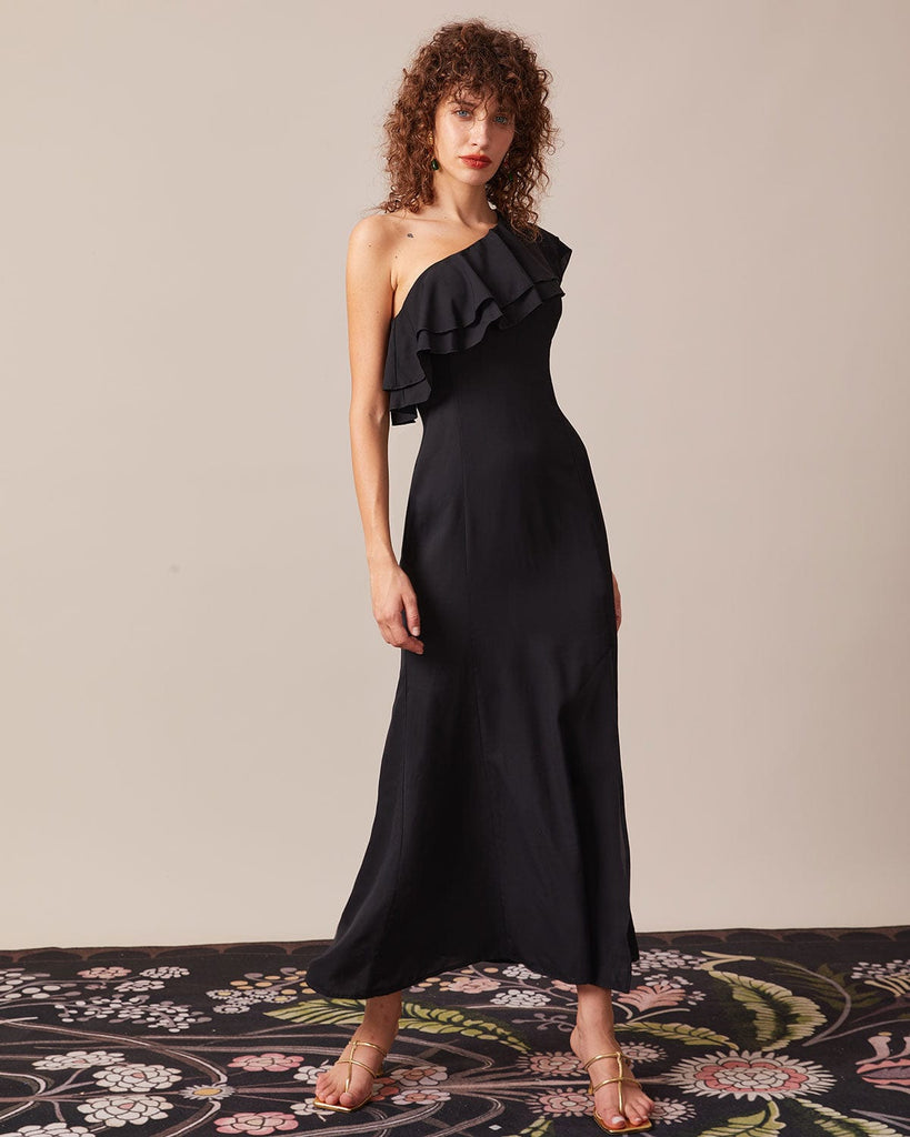 The Black One Shoulder Slit Maxi Dress Dresses - RIHOAS