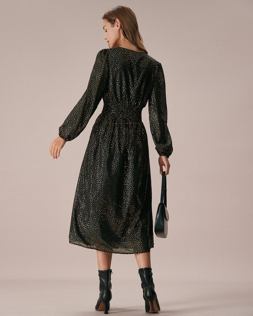 The Black Overlapping V-Neck Dress Dresses - RIHOAS