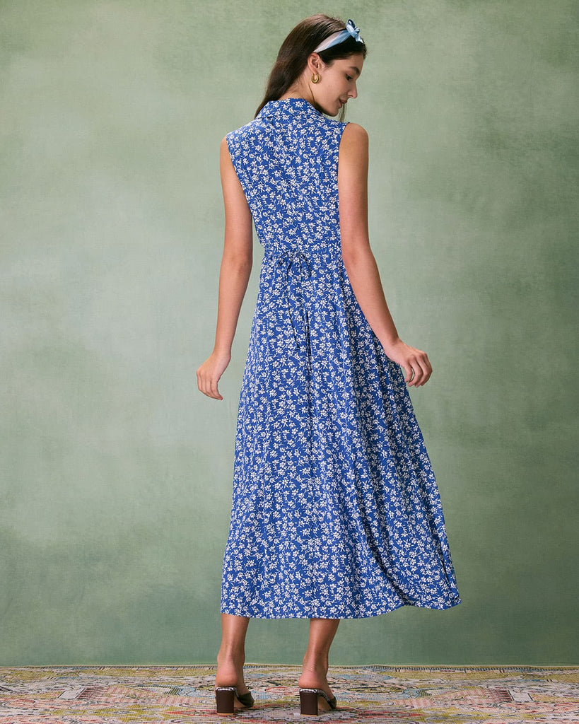 The Blue Collared Floral Maxi Dress Dresses - RIHOAS