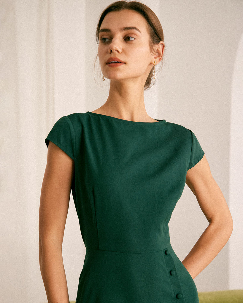 The Boat Neck Cutout Back Dress Dresses - RIHOAS