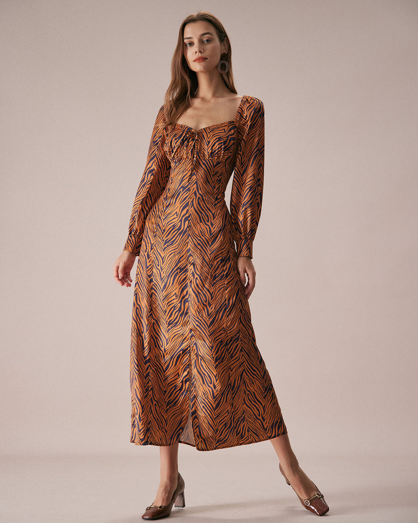 The Brown Sweetheart Neck Zebra Maxi Dress Dresses - RIHOAS