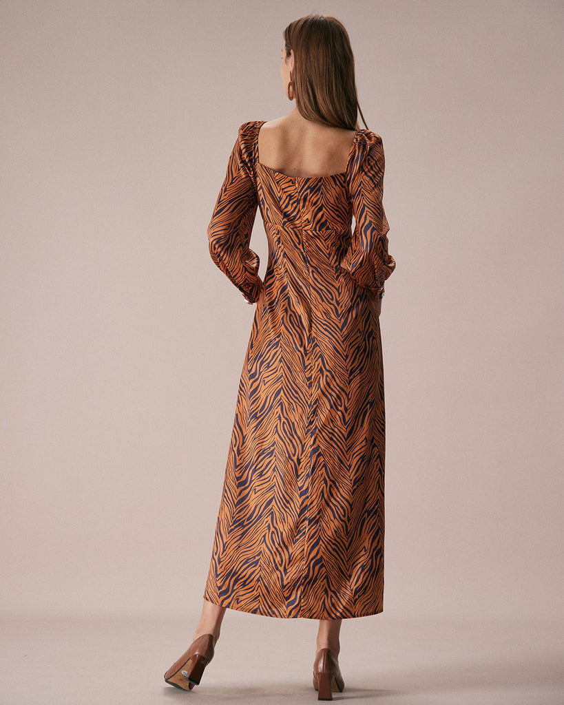 The Brown Sweetheart Neck Zebra Maxi Dress Dresses - RIHOAS