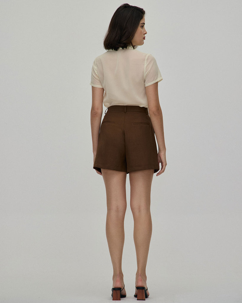 The Coffee Pleated Wide Leg Shorts Bottoms - RIHOAS