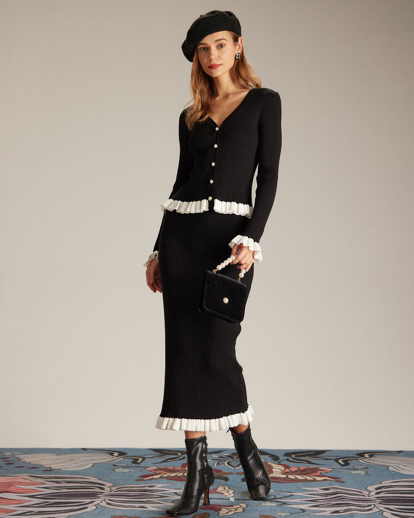 The Contrast Trim Knit Skirt Bottoms - RIHOAS