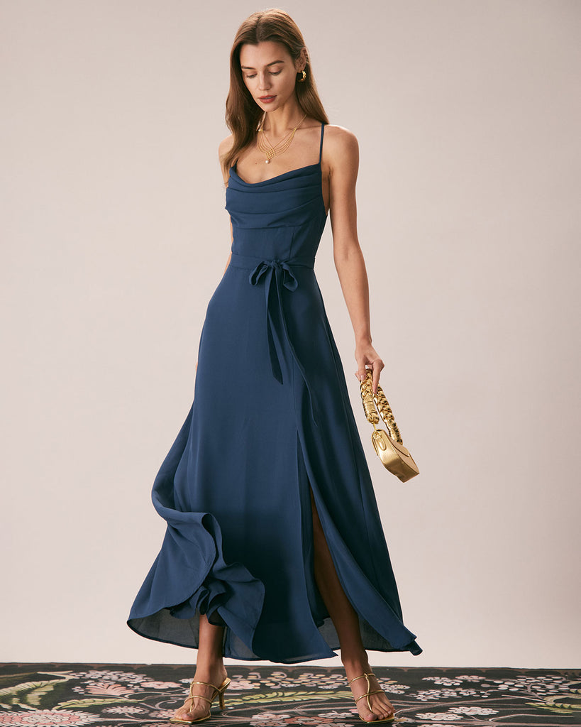 The Cowl Neck Cutout Back Dress Dresses - RIHOAS