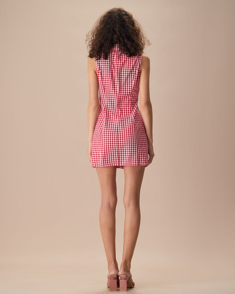 The Lapel Plaid Sleeveless Mini Dress Dresses - RIHOAS