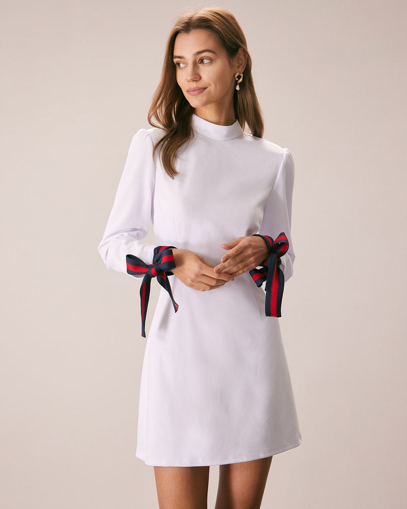 The Mock Neck Bowknot Cuff Dress Dresses - RIHOAS