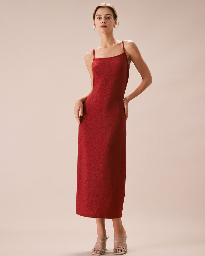 The Red Lurex Twist Back Maxi Dress Red Dresses - RIHOAS