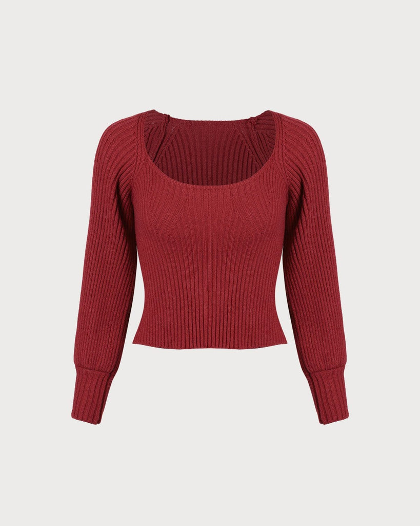 The Red Scoop Neck Lantern Sleeve Sweater