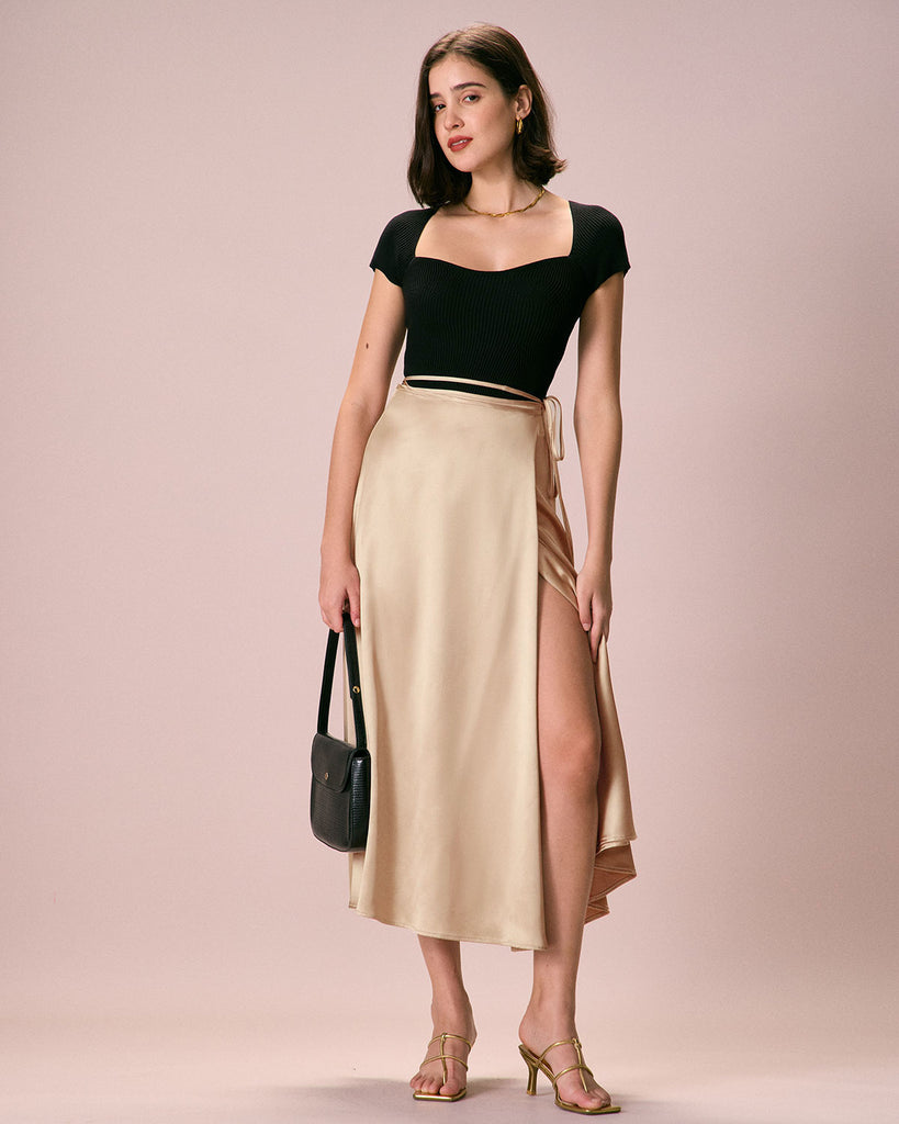 The Satin Lace-Up Wrap Skirt Bottoms - RIHOAS