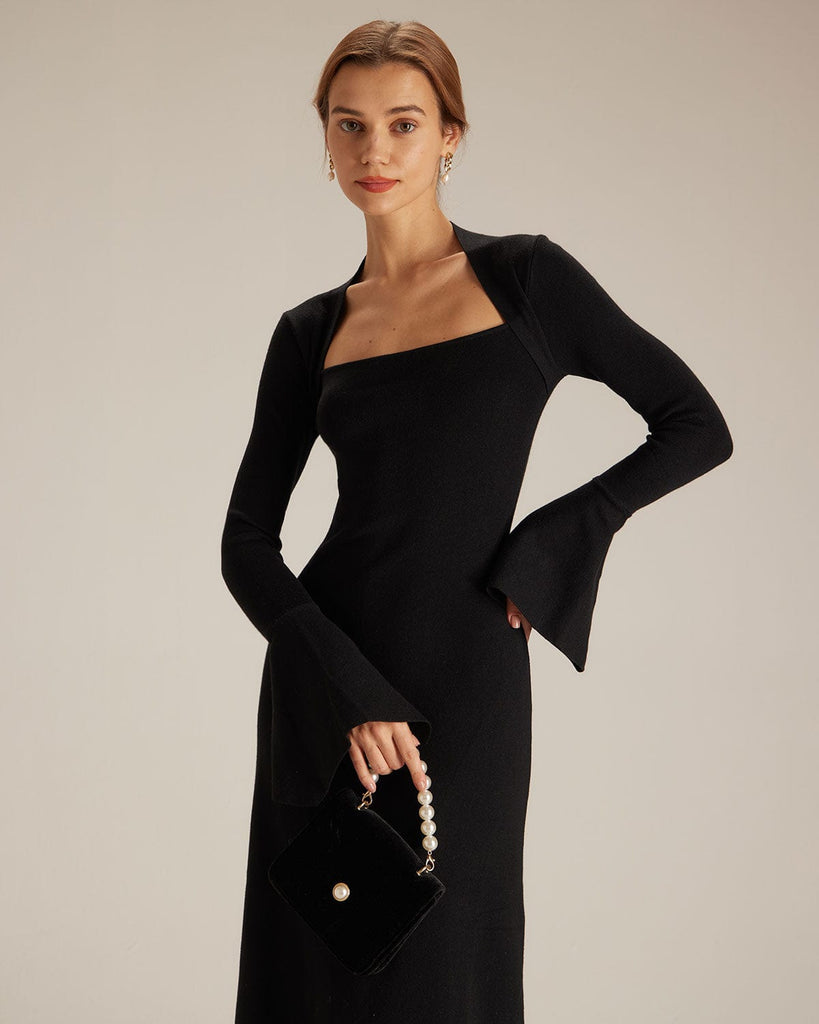 The Square Neck Long Sleeve Sweater Dress Dresses - RIHOAS