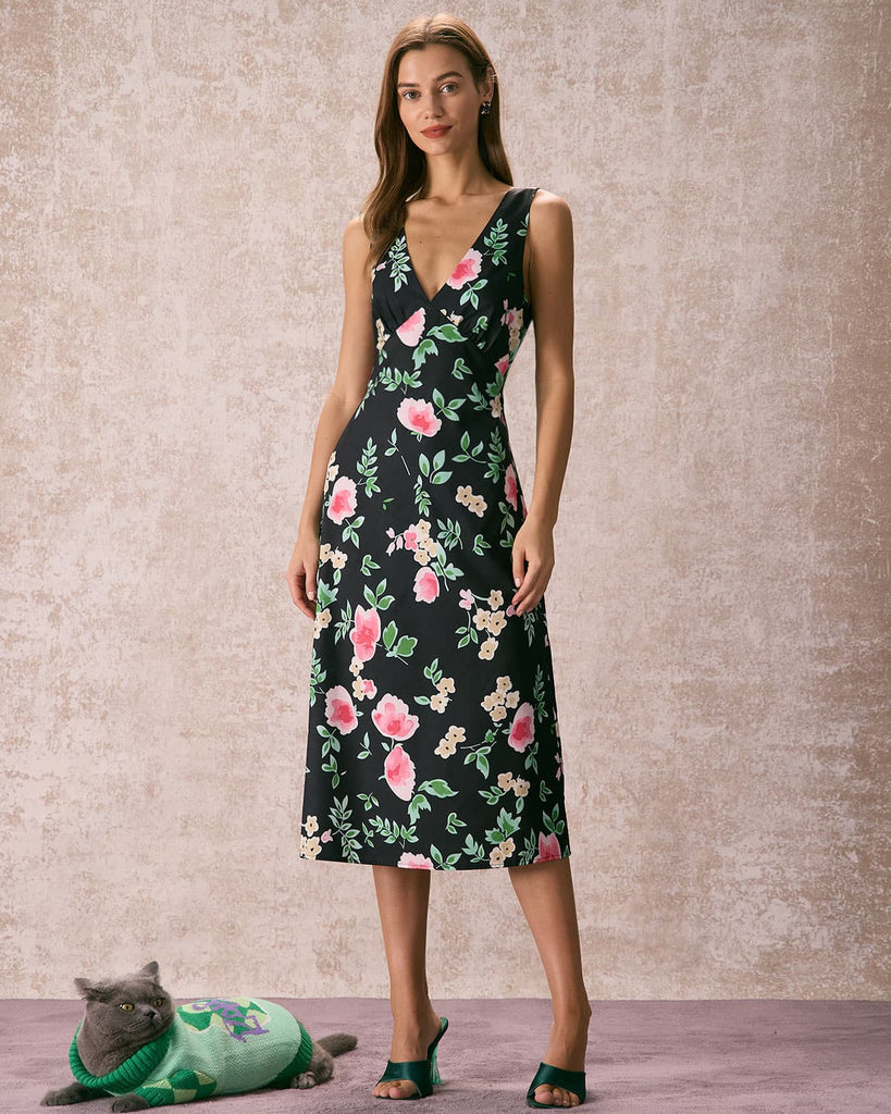 The V-Neck Tie Back Floral Dress Dresses - RIHOAS