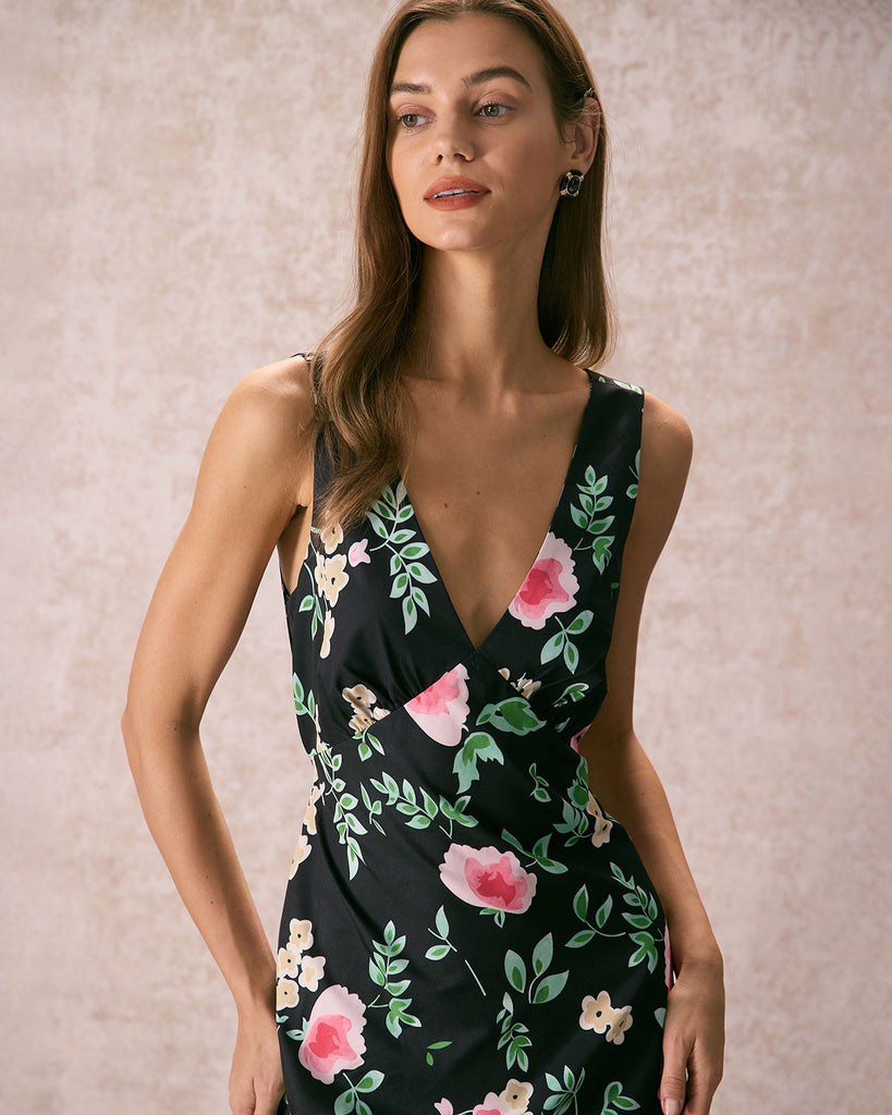 The V-Neck Tie Back Floral Dress Dresses - RIHOAS