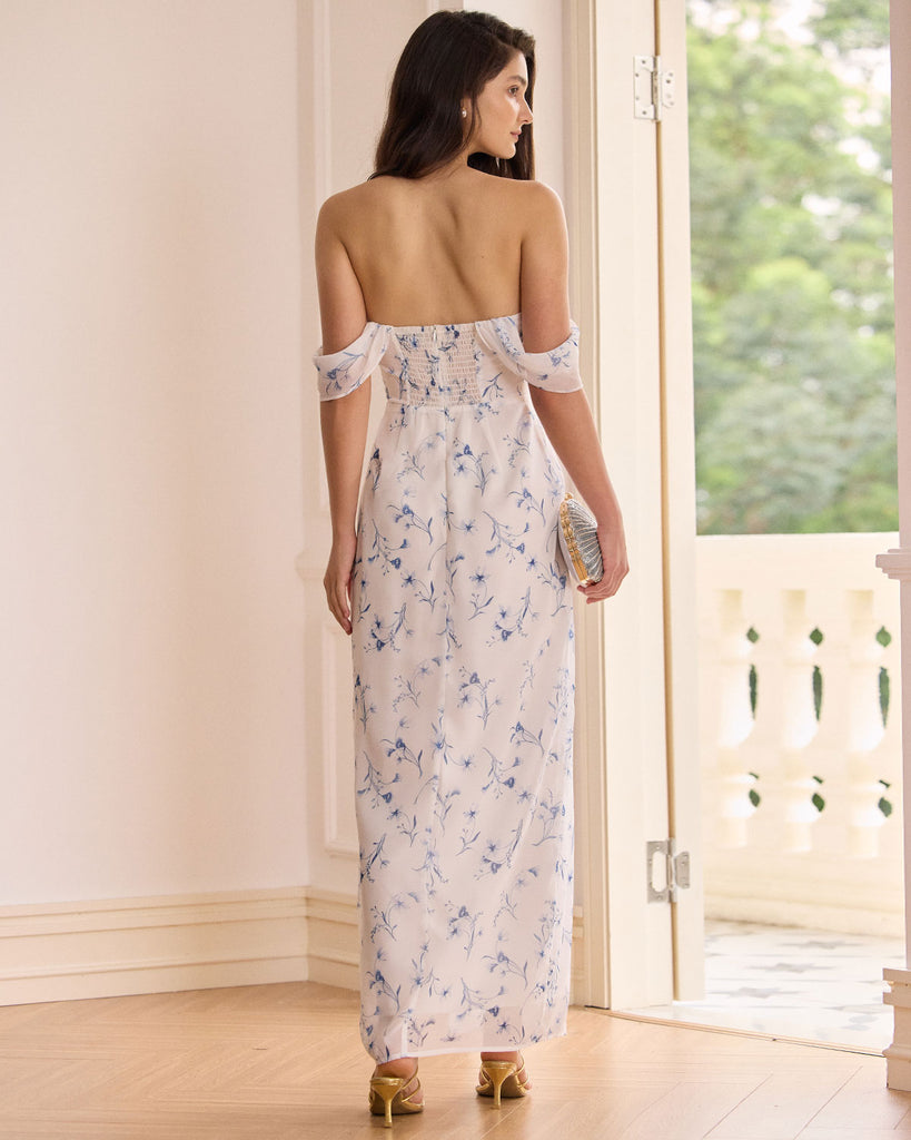 The White Floral Slit Strapless Maxi Dress Dresses - RIHOAS