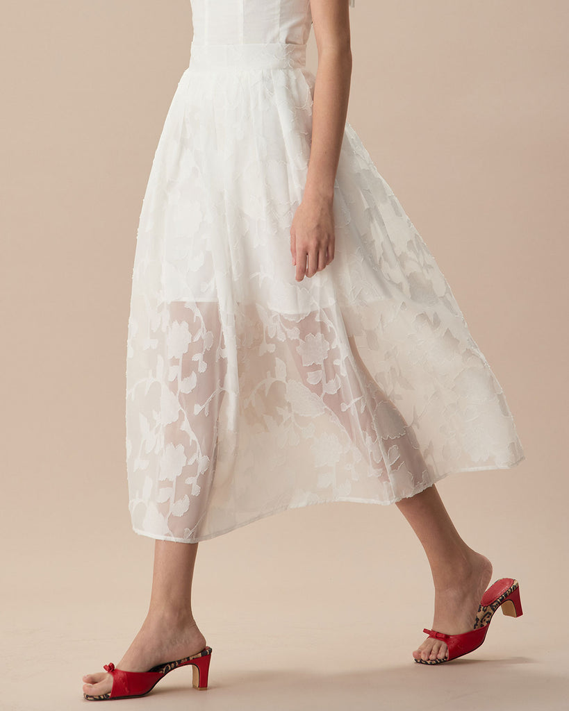 The White Jacquard Mide Skirt Bottoms - RIHOAS