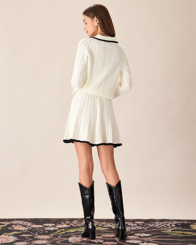 White Contrasting Button Sweater