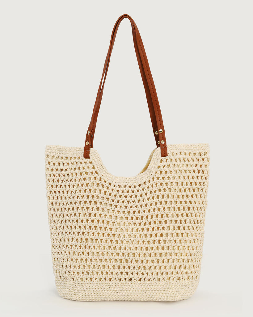 Beige Hollow Woven Straw Bag