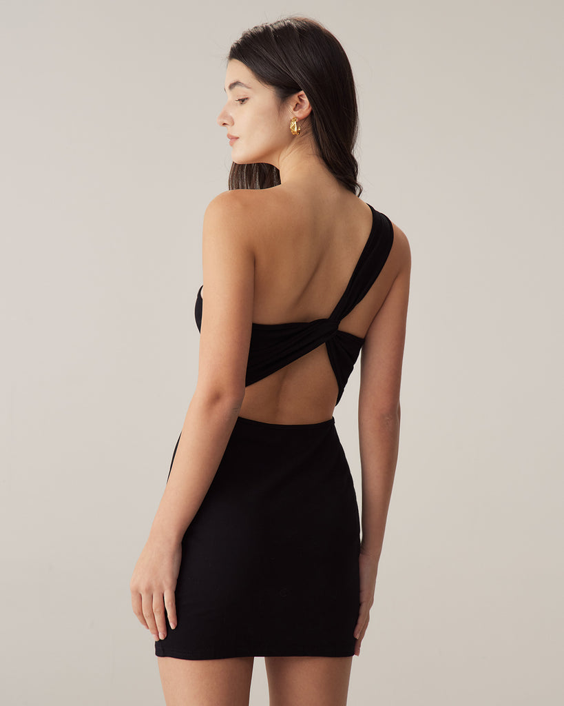 Black One Shoulder Bodycon Mini Dress