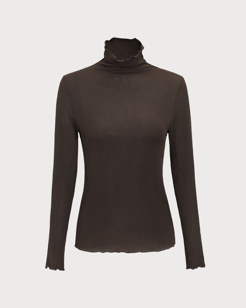 Women's Brown Mock Neck Slim Tee