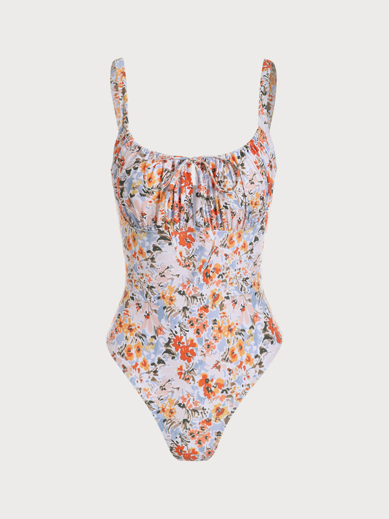 Floral Ruched Tie Front Bikini Sets